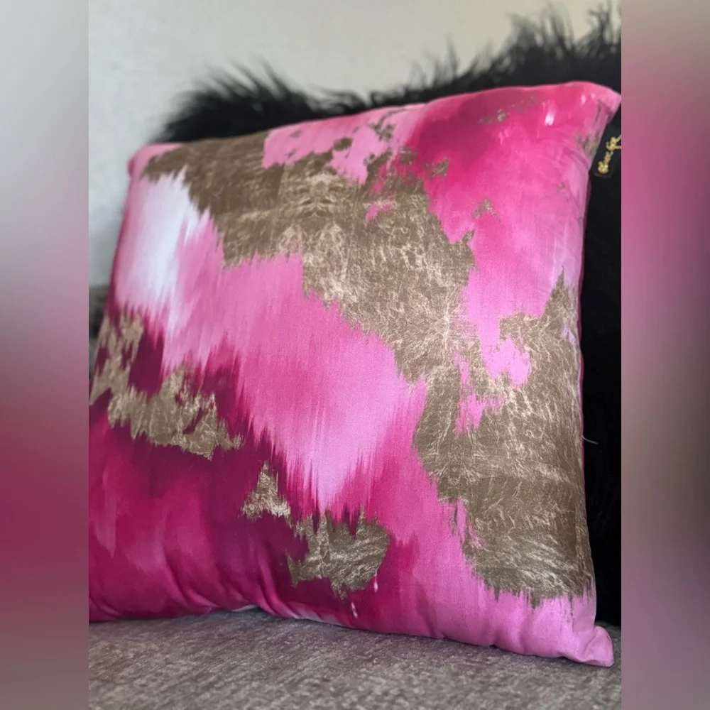 Abstract Pink & Gold Decorative Throw Pillow 'Vivanti Gold' NWOT